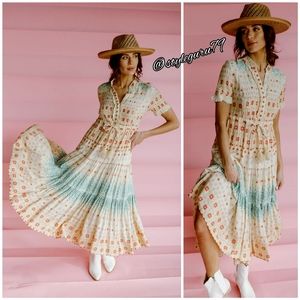 NWT, Free People Rare Feeling Pleated Maxi Dress in Cloud Combo